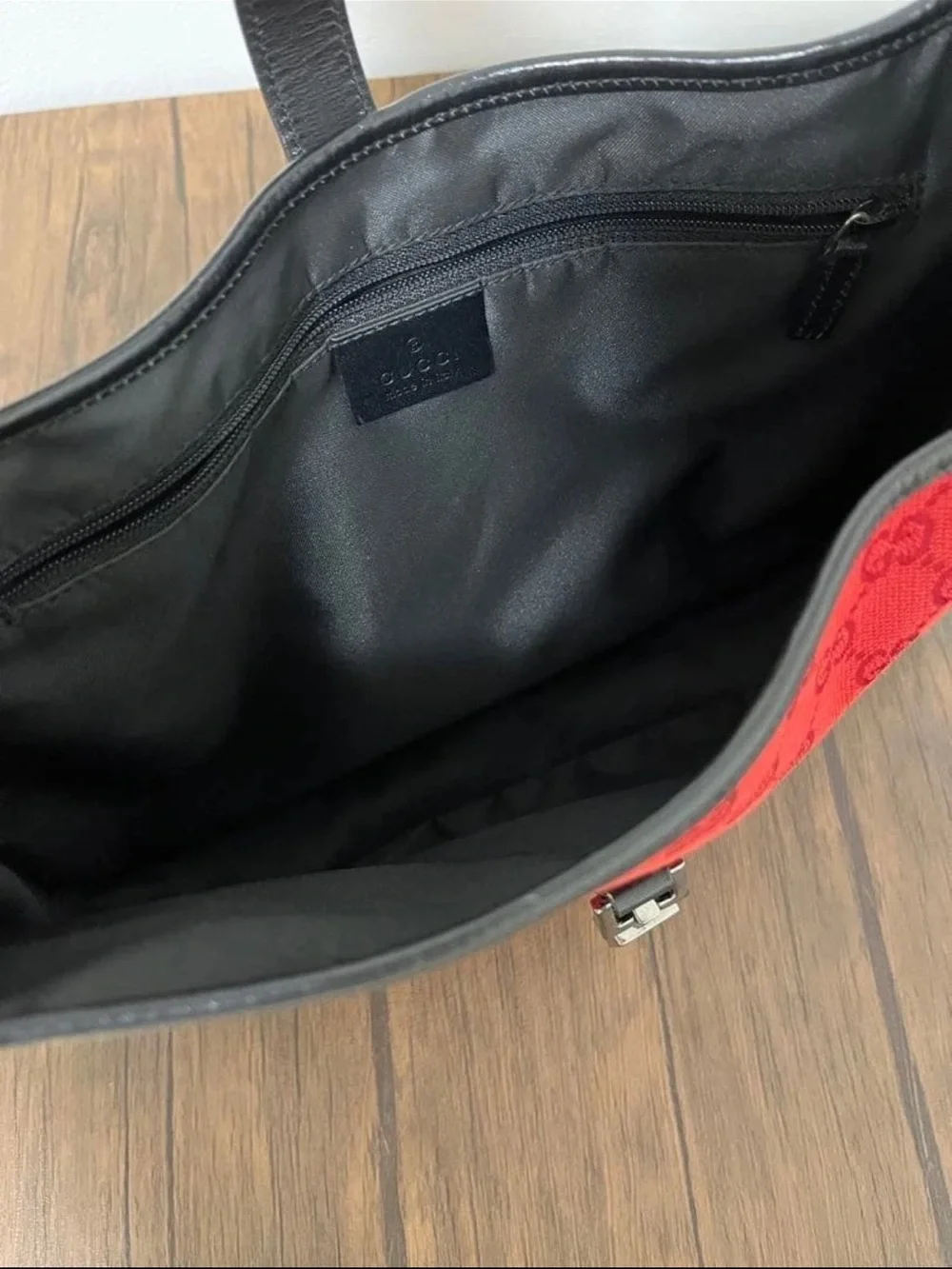Gucci Red Monogram Shoulder Bag with Black Trim